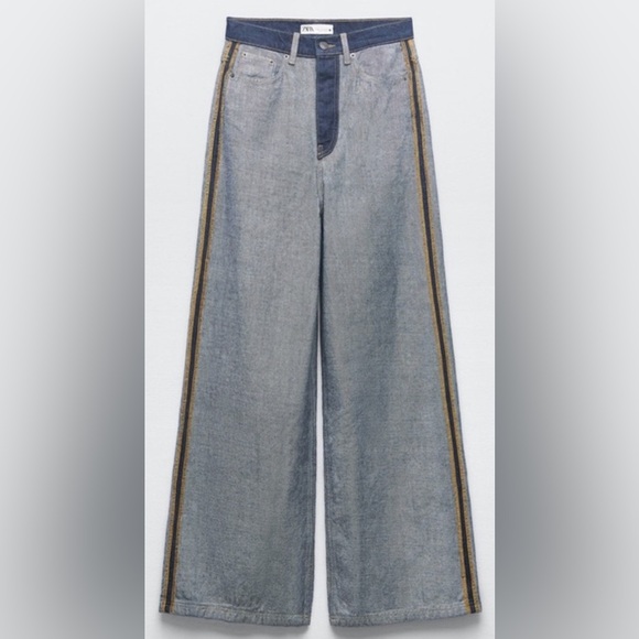 ZARA Jeans High Rise Inside Out Wide Leg Womens Size 2 - Picture 2 of 6